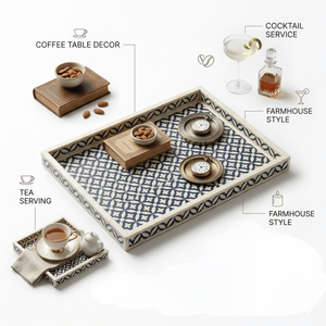 Rectangular Bone Inlay Ottoman <b>Tray</b> with Handles | <b>Large</b> Serving <b>Tray</b> for Coffee Table | Farmhouse Decor | Tea Cocktail <b>Tray</b> - Product Image 6