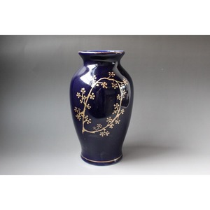 Traditional Blue Porcelain <b>Vase</b> With Gold Floral Design Glazed Finish Tabletop Decor 4-8 Inches - Product Image 2