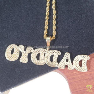 Hip Hop Moissanite Diamond " DADDYO " Pendant Necklace Gold Plated <b>Rope</b> <b>Chain</b> Jewelry For Men - Product Image 6