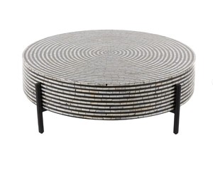 Mesa de centro redonda de lujo hecha a mano con incrustaciones de nácar y patas de metal negro, mosaico de conchas, para sala de estar, de Vietnam. - Product Image 3