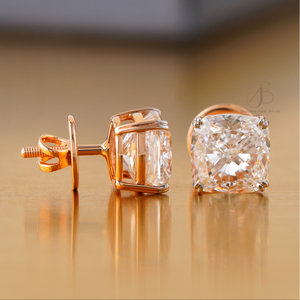 8.12 CT Vintage Stud Earrings 14K Rose Gold Bezel Setting <b>Cushion</b> Cut Lab Grown Diamond for Wedding Party Perfect Gift IGI - Product Image 2