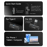 Microphone cravate sans fil portable 2-en-1 professionnel H02 avec suppression du bruit pour enregistrement vidéo pour iPhone