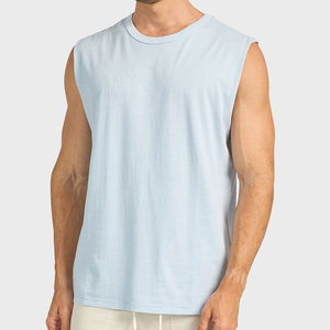 T-shirt sans manches personnalisable pour homme, 100 % coton, col rond, couleur unie, décontracté, respirant, coupe classique, tricoté à l'avant, 100 % coton - Product Image 6