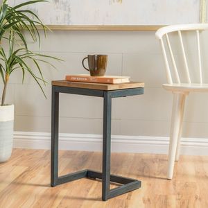Mesa auxiliar de hierro con tapa de madera hecha a mano que muestra un trabajo artesanal en hierro y un madera maciza bellamente acabada. - Product Image 3