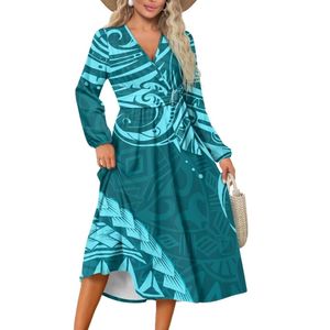 Puletasi Samoan Traditional <b>Dress</b> <b>Plus</b> <b>Size</b> Women's Long Sleeve Wrap V Neck Tie Waist A Line Maxi <b>Dress</b> - Product Image 3
