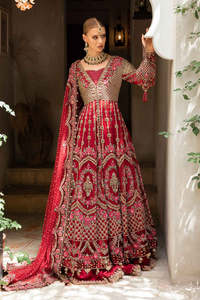Premium Modern Pakistani Bridal Ball Gown <b>High</b> Neckline Long Sleeves Luxurious Embroidery Handcrafted Crystal <b>Lace</b> - Product Image 1