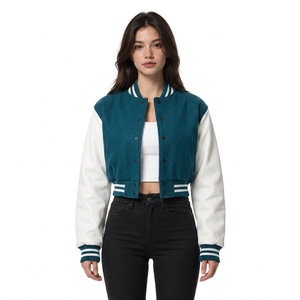 Veste en cuir courte pour femme, style universitaire, avec logo personnalisé, marque de mode, vêtements d'extérieur, fournisseur à faible MOQ - Product Image 5