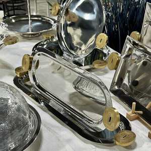 Premium Gold-plated Handle Aluminum <b>Serving</b> Tray Luxury Design for Weddings and Banquets <b>Set</b> of 2 Creative Shiny Polished - Product Image 1