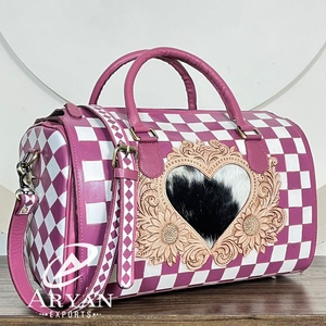 Sac Speedy en cuir de vachette marbré rose et blanc de qualité supérieure, grande taille, sac à main western pour cowgirl, sac bandoulière, sac de voyage pour femmes - Product Image 1