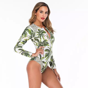 Haut de bain anti-UV 2026 de haute qualité pour femme, à manches longues, imprimé palmiers, en Spandex et Polyester, idéal pour le fitness, la gym et la natation - Product Image 1