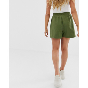 Shorts en coton vert à taille haute pour femmes, avec cordon de serrage, style jupe courte décontractée en tricot de couleur unie, coupe régulière, taille élastique - Product Image 3