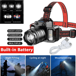 Lampada Frontale LED Ricaricabile USB di Alta Qualità, 5 Modalità, Sensore di Movimento, per Campeggio ed Escursionismo - Product Image 1