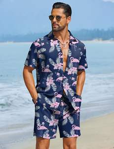 Conjunto de Camisa de Manga Corta con Estampado Floral y Pantalones Cortos de Playa para Hombre, Estilo Casual, Colorido, para Vacaciones de Verano - Product Image 2