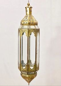 Modern Geometric <b>Brass</b> <b>Lanterns</b> Glass Hexagonal Indoor Tabletop Home Decor Living Room Accent Pieces - Product Image 3