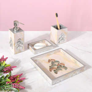 Exclusive Handcrafted Bathroom <b>Set</b> with enamel printed Mosaic Luxury <b>Soap</b> Dispenser, Vanity Tray, Tumbler, and Holder - Product Image 5