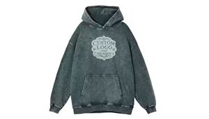 Sweat à capuche pour homme 100% coton molletonné, coupe ample et carrée, épaules tombantes, patch brodé, options hiver disponibles, MOQ 10 - Product Image 5
