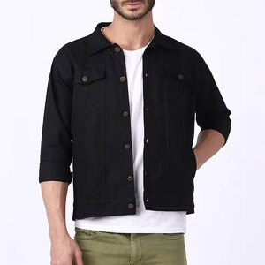 <b>Men's</b> Black <b>Denim</b> Shirt <b>Jacket</b> Turn-down Collar Button Closure Casual Slim Fit Regular Length Autumn Wear - Product Image 1