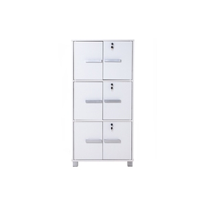 Modern Laminated Board <b>Storage</b> <b>Box</b> White Finish Three Tier Multi-Purpose <b>Lockable</b> Organizer Cabinet Separate Key Locks Unit - Product Image 2