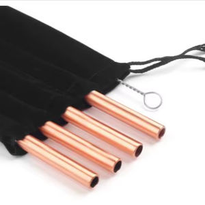Kit de pailles en cuivre de qualité supérieure avec brosse de nettoyage, ensemble de pailles réutilisables pour cocktails, jus, smoothies et boissons glacées - Product Image 1