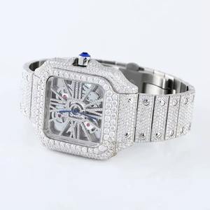 Montre mécanique squelette unisexe de luxe en moissanite et diamants pour hommes et femmes, vente en gros - Product Image 2