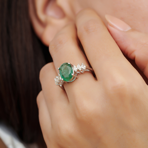 2.5 CT Natural Oval <b>Emerald</b> & Marquise Cut Diamond 925 Sterling <b>Silver</b> Stunning Fine <b>Ring</b> Jewelry For Women Party Wear - Product Image 4