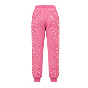 Pantalones Jogger con Cuentas de Perlas Rosas para Mujer, Pantalones Deportivos con Cordón Ajustable, Ropa Casual de Lujo, Pantalones de Felpa Personalizados - Product Image 2