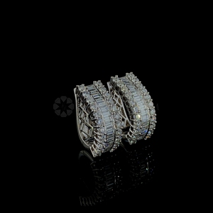 Baguette exquise et boucles d'oreilles créoles rondes en diamant cultivé en laboratoire en or massif 10K 14K 18K boucles d'oreilles en diamant étincelant cadeau pour elle - Product Image 5