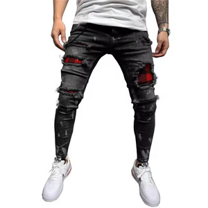 Nouveauté : Jeans vintage délavés pour homme, bleu clair, effet éclaboussures de peinture, coupe skinny et fermeture éclair, style charpentier, pour garçons - Product Image 1