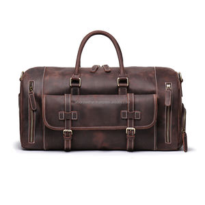 Large Capacity Luxury Travel <b>Bag</b> Custom Brand Genuine Leather Vintage Zipper Closure Portable <b>Shoe</b> Compartment Organizer Sport - Product Image 2