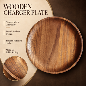 Assiette de service classique en bois de manguier durable, 11 pouces, ronde, finition polie, grain naturel - Décoration de table de mariage - Product Image 4
