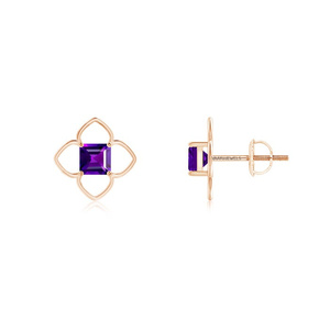 Pendientes de Amatista con Corte Asscher en Forma de Flor, Oro de 10K-18K y Plata 925/935, Chapados en Oro, Joyería Moderna para Uso Diario de Mujer - Product Image 2