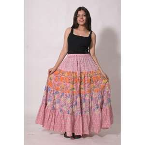 Falda larga étnica bohemia de algodón indio con estampado de bloques y patchwork, falda de verano hecha a mano - Product Image 6