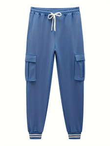 Men's Hooded Sweatshirt Set Blue Solid Color French Terry Casual Two-Piece Jogger Pants With Pockets Autumn Wear Set Winter - Product Image 4