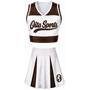 Ensemble d'uniforme de cheerleading sublimé blanc et marron sans manches, haut et jupe athlétiques pour équipe, tenue de sport de performance pour adultes - Product Image 1