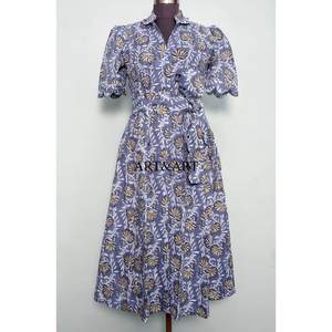 Robe midi trapèze en pur coton pour femme, imprimée à la main motif floral, style décontracté et élégant, idéale pour le quotidien et les fêtes, simple, lavable - Product Image 3