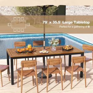 Tavolo da Pranzo per Esterni per 8 Persone, 79 Pollici, Set da Patio in Legno di Acacia con Foro per Ombrellone per Uso in Giardino - Product Image 6