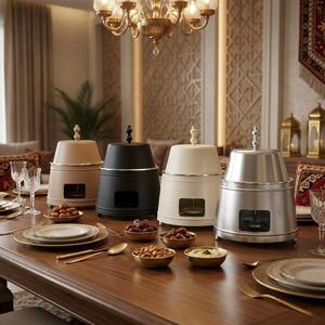 Réchaud alimentaire rond minimaliste en acier inoxydable avec finition mate pour fêtes à domicile modernes et restaurants de prestige - Product Image 1