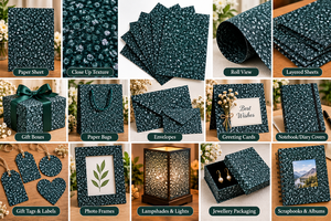 Hojas de Papel Hechas a Mano en Color Verde Azulado Oscuro con Patrón Texturizado para Invitaciones de Boda, Envoltura de Regalos y Manualidades - Product Image 6