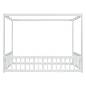 Letto a baldacchino bianco a grandezza naturale con recinzione guardrail letto per bambini - Product Image 3