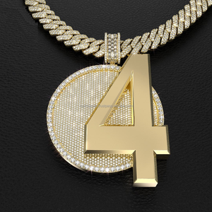 Plaque ronde de luxe Offre Spéciale avec pendentif à 4 chiffres VVS Moissanite diamant glacé Hip Hop argent plaqué or bijoux pour hommes - Product Image 1