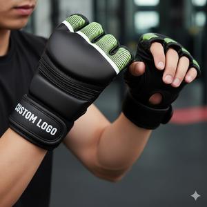 Gants de grappling MMA professionnels en cuir noir, mitaines de sparring fortement rembourrées pour l'entraînement aux arts martiaux et les sports de combat - Product Image 1