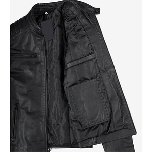 2026 OEM Hot Trending Original Black Cowhide Leather Jacket For Men's Zip Pockets 100%High Quality Low MOQ Winter Fashion Jacket - Product Image 3