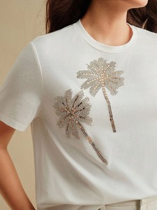 H Letter <b>Sequin</b> <b>T</b>-<b>shirt</b> with Blue and Orange Dual Color Star Pattern Short Sleeved <b>Sequin</b> <b>T</b>-<b>shirt</b> - Product Image 2