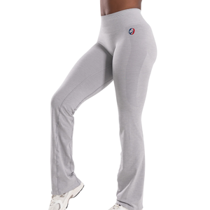 Pantalon de fitness évasé gris clair pour femme, taille mi-haute, respirant et extensible, idéal pour le yoga, l'entraînement et les activités sportives - Product Image 1