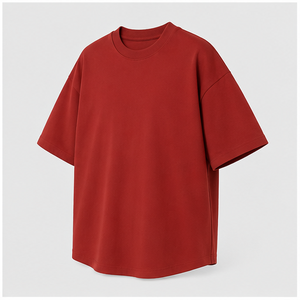 Camiseta de Manga Corta para Hombre, Color Rojo Ladrillo, Corte Holgado, Dobladillo Curvo, Algodón Compacto, MTS-OVR-0037 - Product Image 3