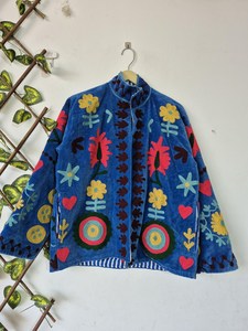 Holiday New Style Indian Soft <b>Velvet</b> Suzani Embroidered Short Duster Jacket,<b>Velvet</b> Bomber & Hippie <b>Coat</b> Winter Warm Outerwear - Product Image 6