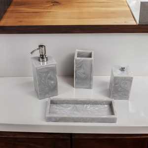 Ensemble de salle de bain moderne en marbre, trois pièces, distributeur de savon rectangulaire, porte-brosse à dents, boîte de rangement, facile à nettoyer - Product Image 4