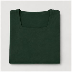 Womens Forest Green <b>Square</b> Neck Elbow Sleeve Boxy Fit <b>T</b> Shirt WTS-0026 - Product Image 6