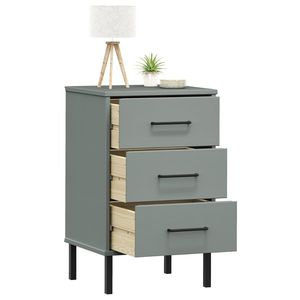 Mesita de Noche de Madera de Pino Sólido Gris Medio con Cajoneras Metálicas - Product Image 3
