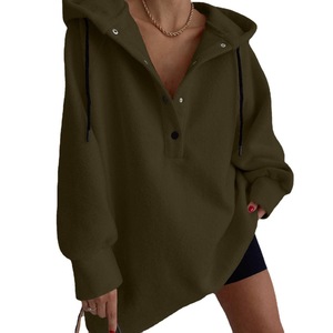 Drop Shoulder Thick Knitted Cotton Oversized Pullover Hoodie with Custom Logo Letter Print for Women Winter - Product Image 2